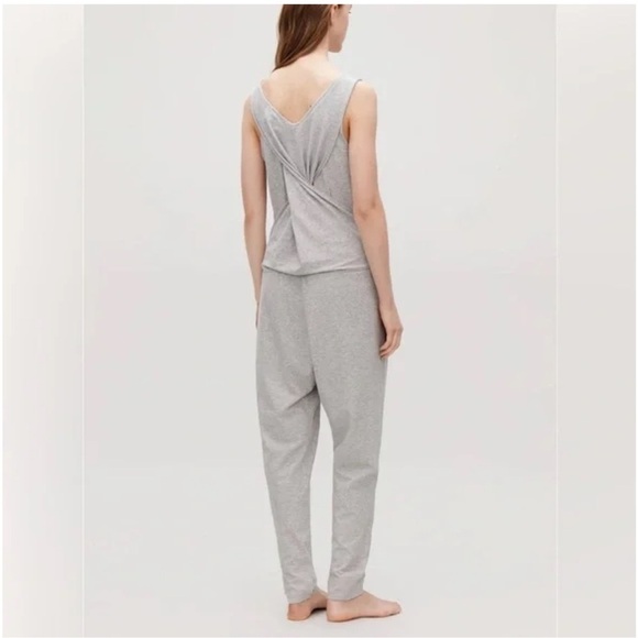 COS Twisted-Back Jersey Jumpsuit Gray Cross Back Jumpsuit loungewear onesie - Picture 1 of 8